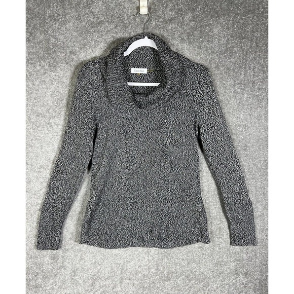 Calvin Klein Knit Cowl Neck Long Sleeve Pullover Sweater Women Small Black White - Picture 1 of 15